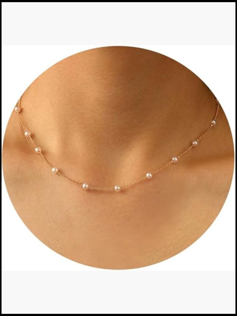Dainty Pearl Necklace 14K Gold Plated Thin Chain Tiny Pearl Choker Elegant Gift